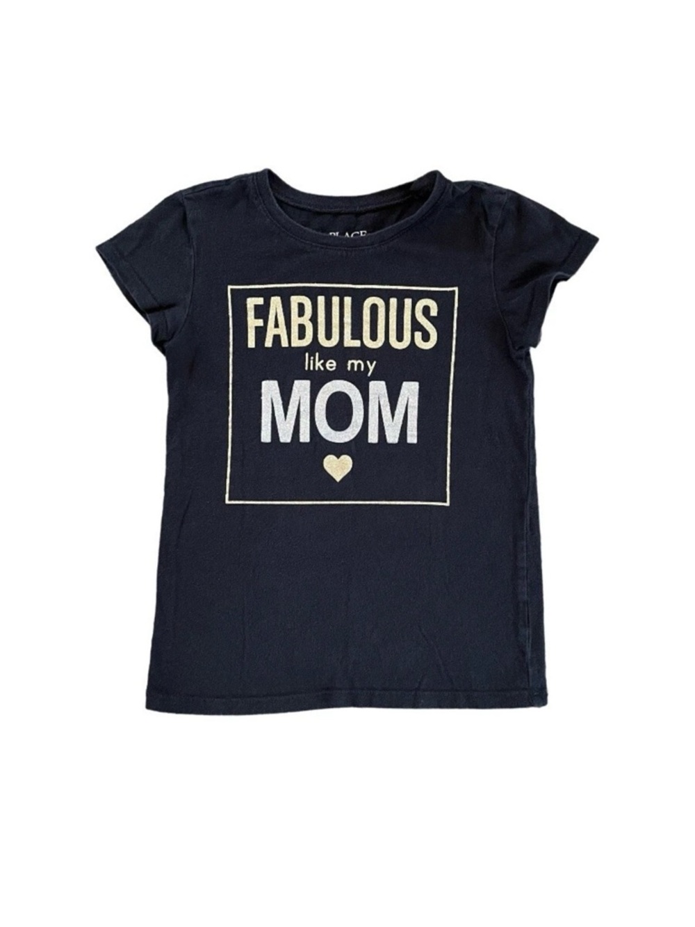 Childrens Place Girls S 5/6 T-Shirt Black Glitter Graphic Fabulous Like My Mom